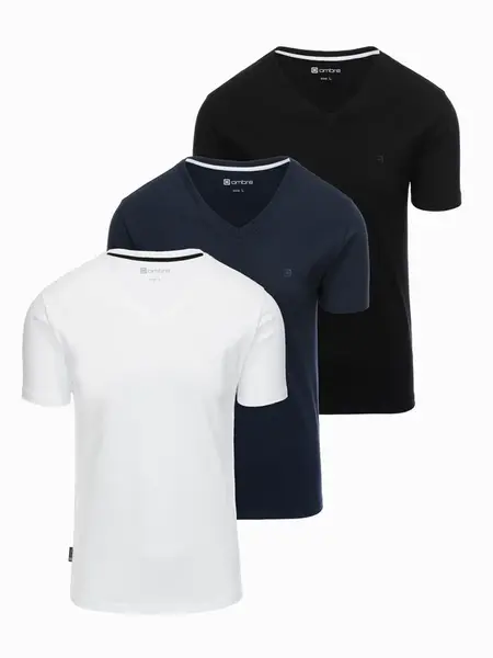 Ombre Set of shirts with V neckline and elastane and subtle logo 3-pack