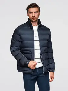 Ombre Men's quilted jacket with sheen and stand-up collar - dark blue