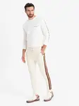 Ombre Men's sweatpants with piping and ribbing on the legs - cream