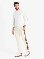 Ombre Men's sweatpants with piping and ribbing on the legs - cream