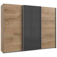 Carryhome SKŘÍŇ S POSUVNÝMI DVEŘMI, trámové dubové dřevo, tmavě šedá, 270/210/65 cm