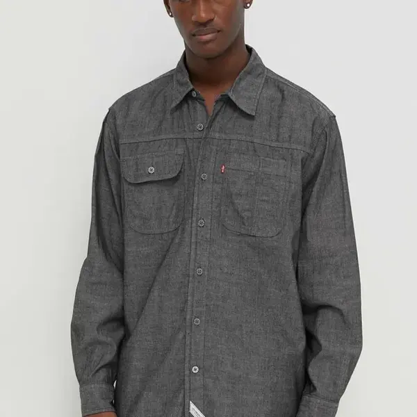 Džínová košile Levi's pánská, šedá barva, relaxed, s klasickým límcem