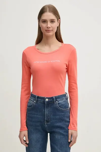 Bavlněné tričko s dlouhým rukávem United Colors of Benetton fialová barva, 3GA2E16G0