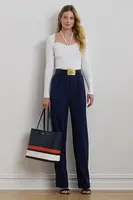 Vlněné kalhoty Lauren Ralph Lauren tmavomodrá barva, široké, high waist, 200957330