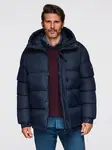 Ombre Men's quilted jacket with high zipped hood - navy blue
