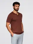 Ombre Men's buttonless polo shirt with classic weave - dark brown
