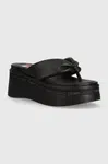 Žabky Tommy Jeans TJW WEDGE SANDAL dámské, černá barva, na platformě, EN0EN02457