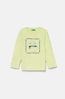 Dětské bavlněné tričko s dlouhým rukávem United Colors of Benetton tyrkysová barva, s potiskem, 3I1XG10FP