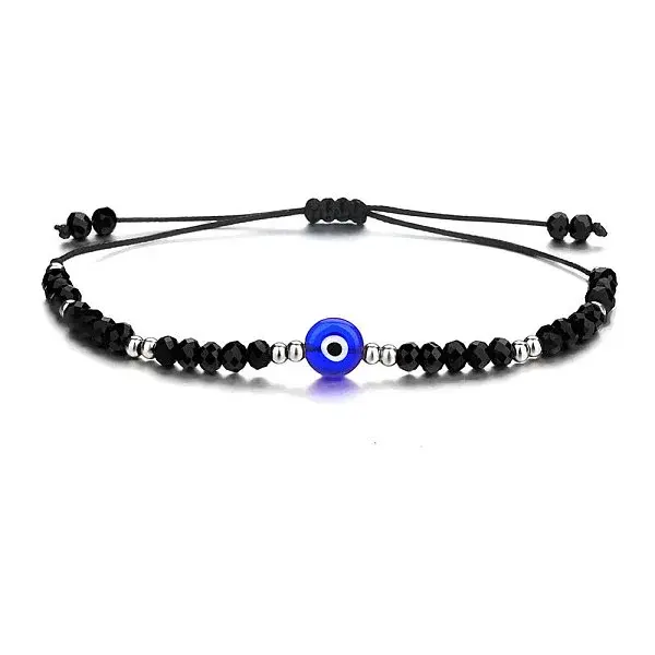 Adjustable Glass Evil Eye Brided Bead Bracelet