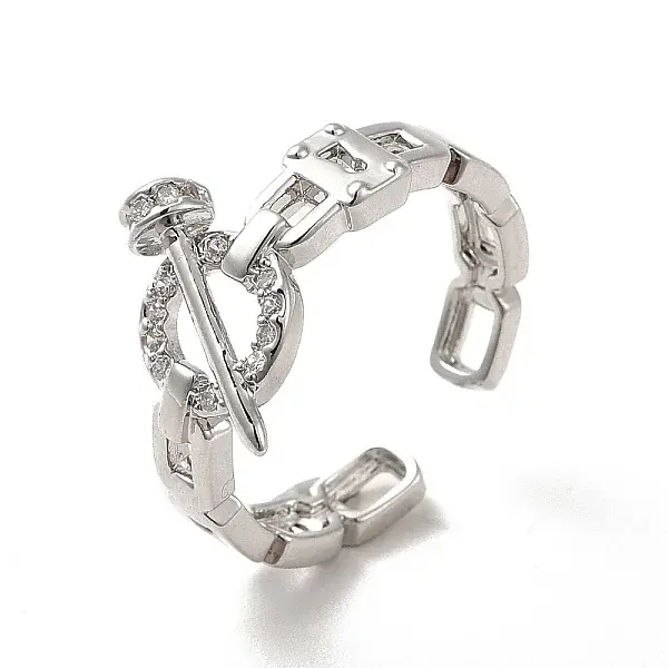 Clear Cubic Zirconia Ring with Nail Open Cuff Ring