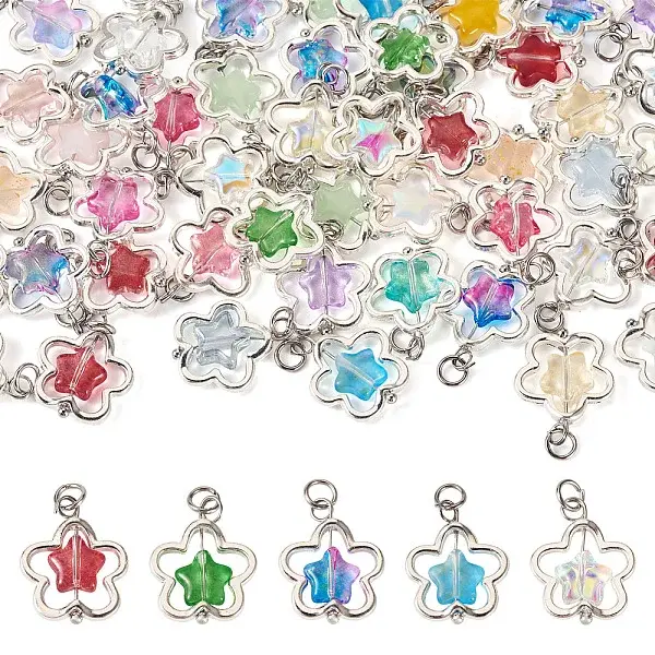 50Pcs Alloy & Glass Pendants