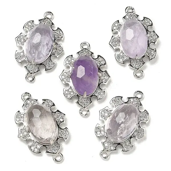 Natural Amethyst Faceted Oval Connector Charms