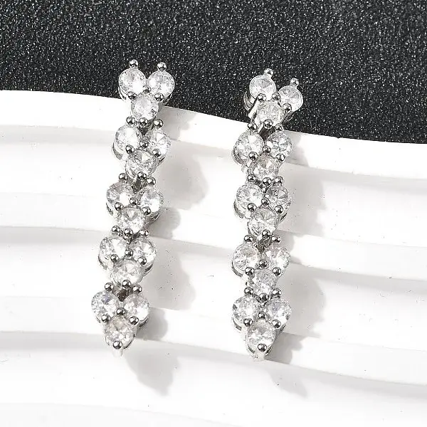 Brass Micro Pave Clear Cubic Zirconia Tassel Stud Earrings