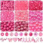 Breast Cancer Pink Awareness Ribbon Theme Alloy Enamel Pendants & Acrylic & Polymer Clay Beads Finding Kits