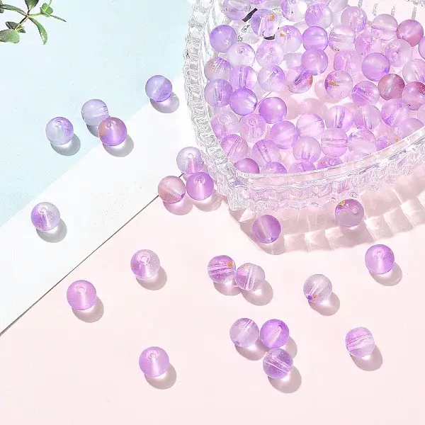 100Pcs Frosted Baking Painted Glass Beads
