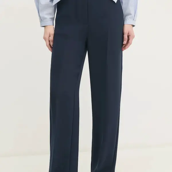 Kalhoty Tommy Hilfiger dámské, tmavomodrá barva, jednoduché, high waist, WW0WW45445