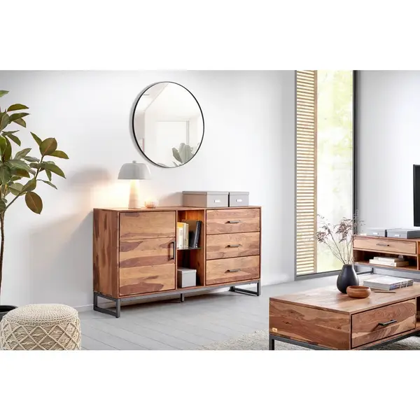 MID.YOU ŠIROKÁ KOMODA, sheesham, antracitová, přírodní barvy, 160/87/90 cm