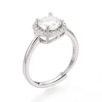 Adjustable 925 Sterling Silver Round Cut Moissanite Halo Promise Ring