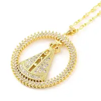 Brass Micro Pave Clear Cubic Zirconia Nossa Senhora Aparecida Pendant Necklaces for Women