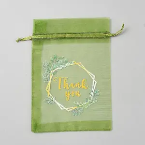 Thank You Flower Printed Organza Drawstring Bags