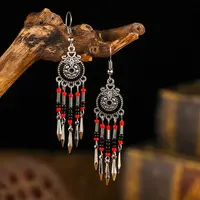 Bohemian Style Alloy Enamel Flat Round Tassel Chandelier Earrings