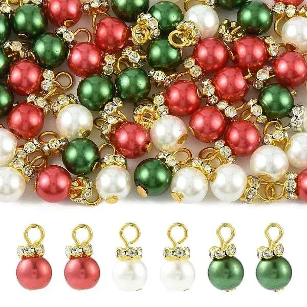 60Pcs 3 Colors Christmas Glass Pearl Charms