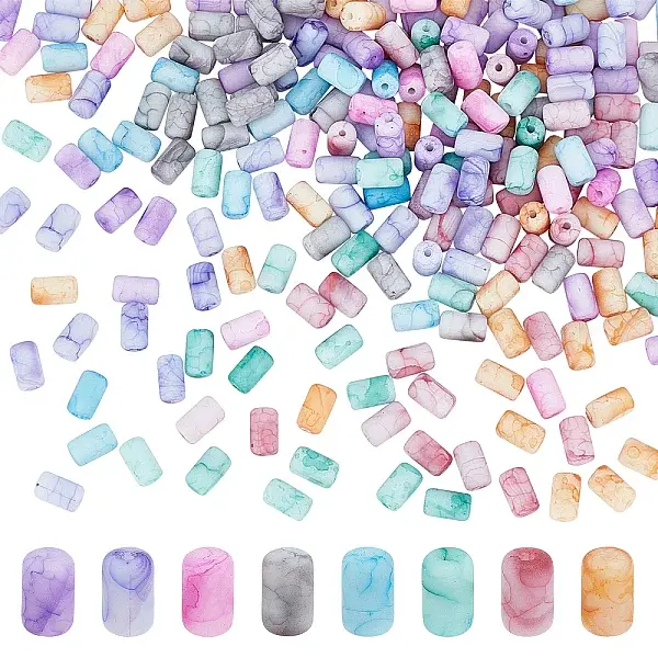 320Pcs 8 Colors Opaque Baking Painted Crackle Glass Beads