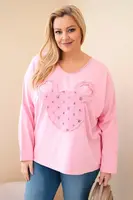 Dámska plus size blúzka s V-výstrihom, svetloružová