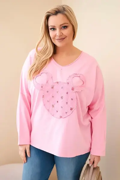 Dámska plus size blúzka s V-výstrihom, svetloružová