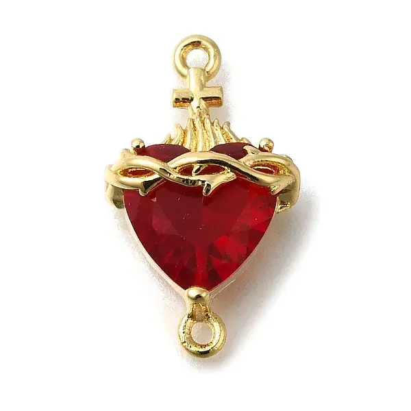 Brass FireBrick Cubic Zirconia Sacred Heart of Jesus Connector Charms
