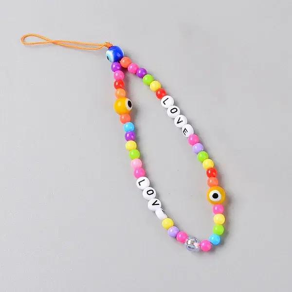 Round Evil Eye Resin Beaded Mobile Straps