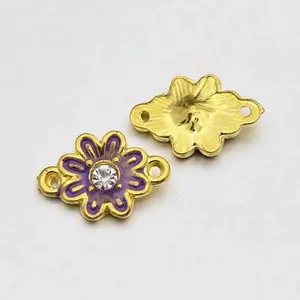 Golden Tone Alloy Rhinestone Enamel Flower Links connectors