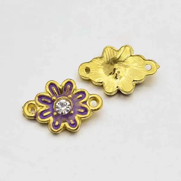 Golden Tone Alloy Rhinestone Enamel Flower Links connectors