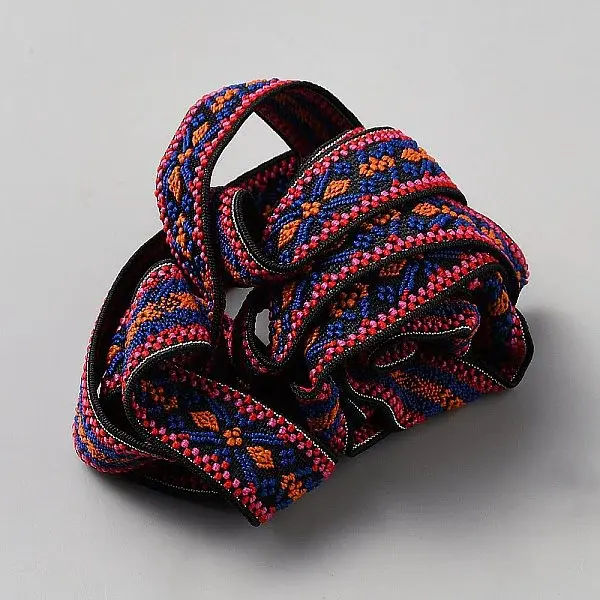 Ethnic Style Embroidery Flat Polyester Elastic Flower Jacquard Cord/Band