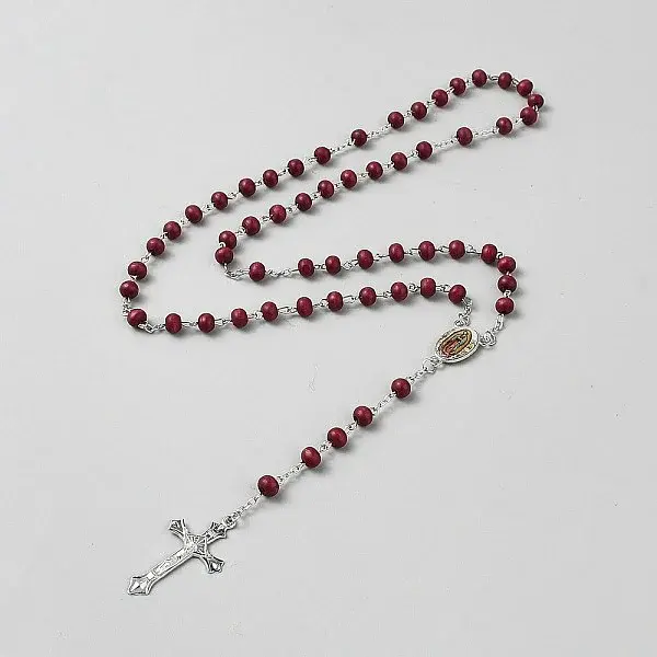 Religious Rondelle Resin Rosary Bead Necklaces