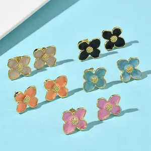 Flower Brass Enamel Stud Earrings
