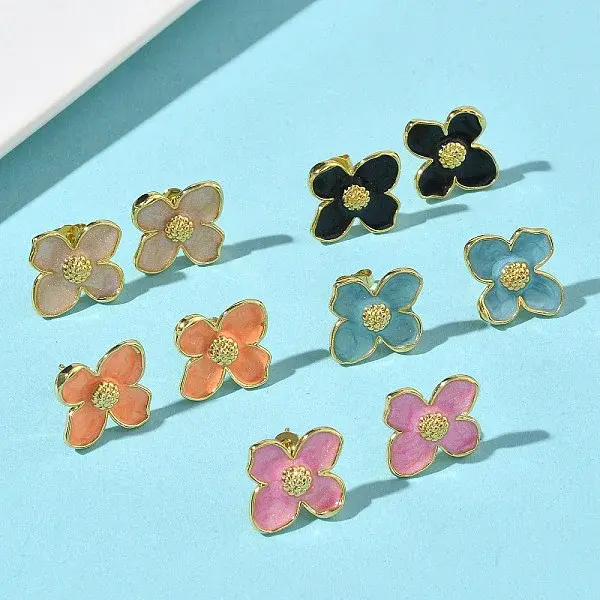 Flower Brass Enamel Stud Earrings