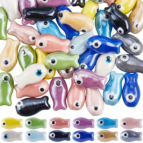 48Pcs 12 Colors Handmade Porcelain Ceramic Beads Strands