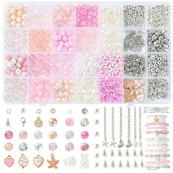 DIY Round Glass & CCB Plastic Beads Bracelets Making Kits