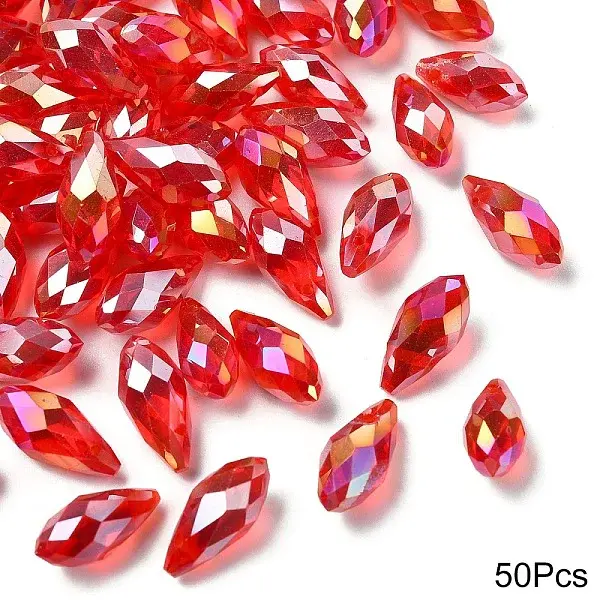 50Pcs Electroplate Glass Faceted Teardrop Beads