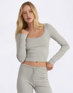 Organic Basics Everyday Scoop Neck Long Sleeve Tee Grey Melange L