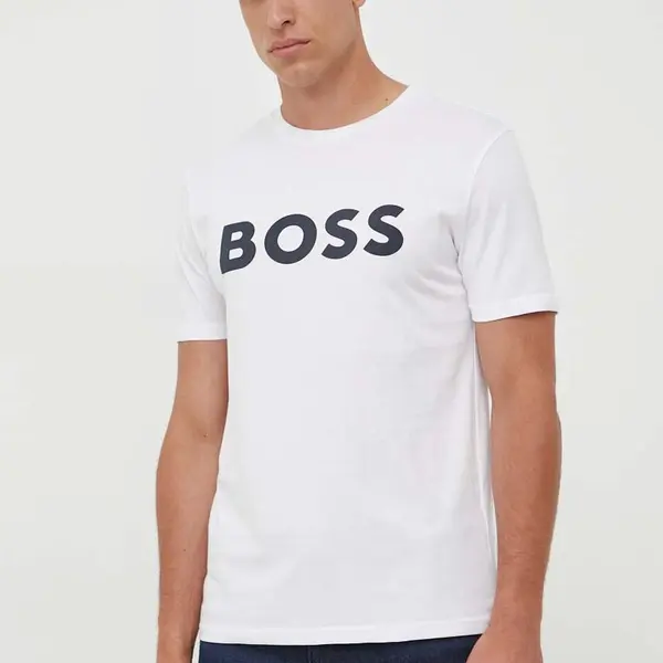 Bavlněné tričko BOSS BOSS CASUAL pánské, béžová barva, s potiskem, 50481923