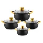 Haus Roland Sada nerezového nádobí 8 ks, černá matná, se zlatými úchyty