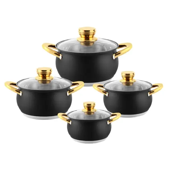 Haus Roland Sada nerezového nádobí 8 ks, černá matná, se zlatými úchyty