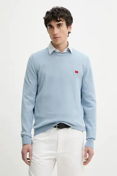 Bavlněný svetr HUGO San Cassius-C1 černá barva, lehký, 50475083