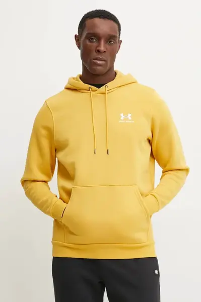 Mikina Under Armour Essential Fleece pánská, hnědá barva, s kapucí, s potiskem, 1373880