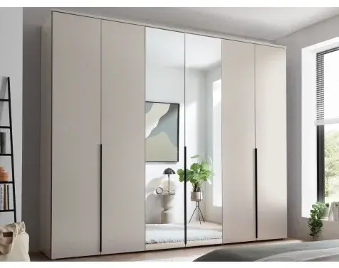 Šatní skříň se zrcadly Kevo, 270 cm, béžová kašmír