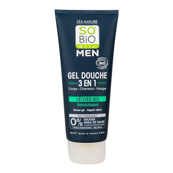 SO’BiO étic Men Sprchový gel 3v1 Osvěžující vetiver BIO 200 ml