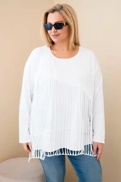 Plus size halenka s třásněmi bílá