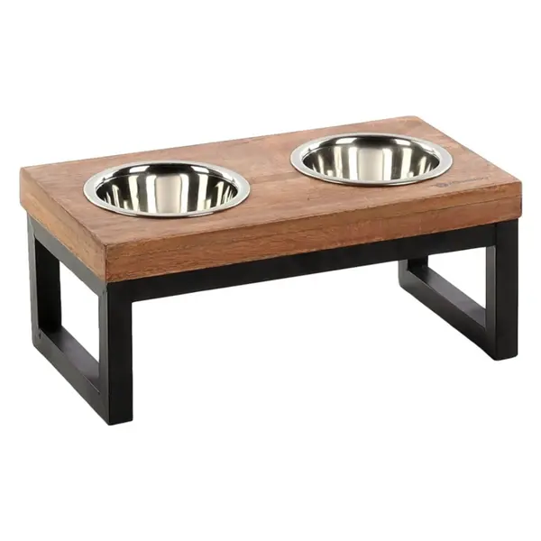 FLAMINGO Tommy Duo Dinner Stojan s 2 nerezovými miskami pro psy a kočky 370 ml